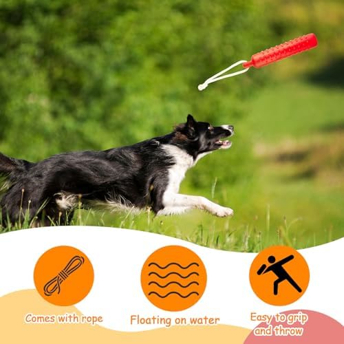 Blueweenly Orange and Red Dog Bumper Toy Training Dummy, 8 Pcs | Plastic Lightweight Floats on Water, Textured with Rope for Fetch, Pool Outdoor Retrieving, Summer Water Play