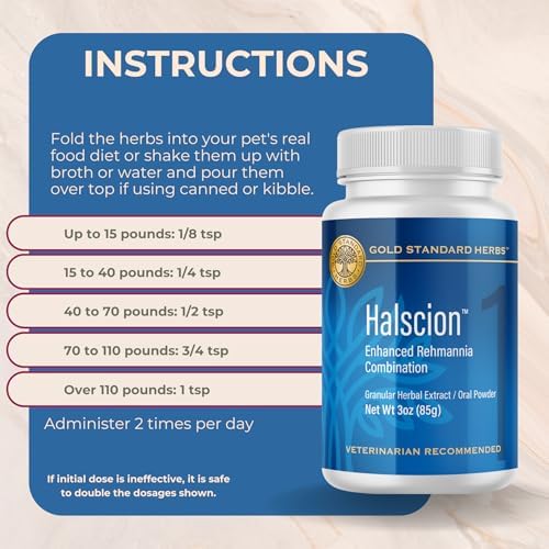 Halscion Cognitive Support and Stress Relief for Dogs by Gold Standard Herbs, All Natural Rehmannia Combination, 85 gram Powder, White