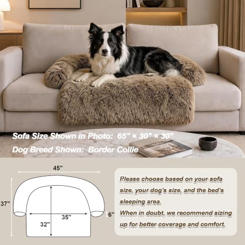 Calming Dog Bed Fluffy Plush Dog Mat for Furniture Protector with Removable Washable Cover for Large Medium Small Dogs and Cats (Large(45x37x6), Camel)