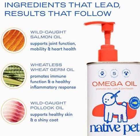 Native Pet Omega Oil for Dogs & Pumpkin for Dogs | Dog Fish Oil Supplements | All-Natural, Organic Fiber | 8 Oz. Omega Oil & 16 Oz. Pumpkin Powder