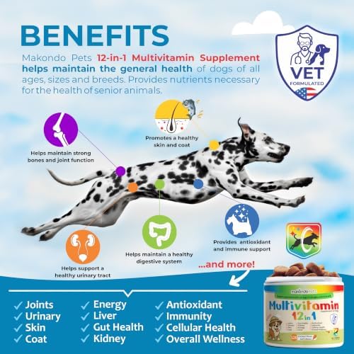 Multivitamin for Dogs 12 in 1 Soft Chews (120ct) Dog Multivitamins Chews | Probiotics Digestive Enzymes, Hip and Joint Support, Skin and Coat Health, Immune Defense, Gut & Cranberry Urinary Care