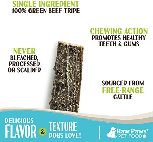 Raw Paws Green Beef Tripe Sticks for Dogs, 6-Inch (10-Count) - Dehydrated