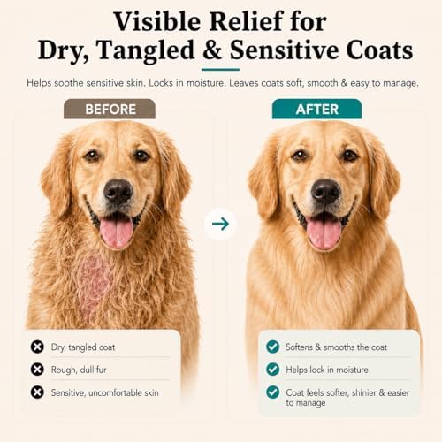 Natural Dog Company Sensitive Skin Dog Conditioner – Oatmeal Moisturizing for Sensitive & Itchy Skin, Detangling Grooming Formula for Long Haired Dogs, with Manuka Honey & Chamimile, 12 oz