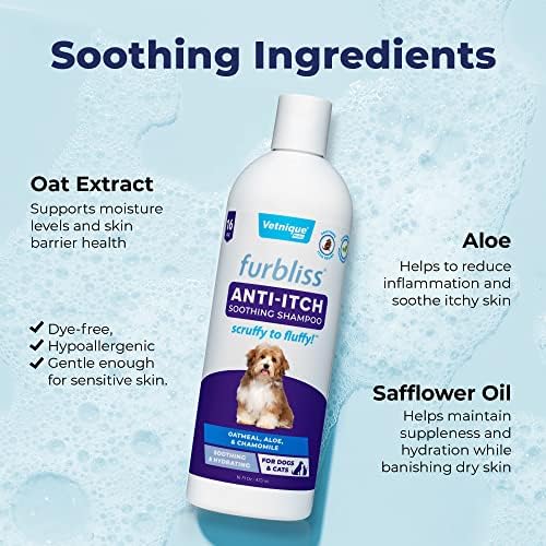 Vetnique Furbliss Shampoo for Dogs with Itchy Skin, Hypoallergenic, Calming for Sensitive Skin Grooming Care Puppy Shampoo (Anti-Itch)
