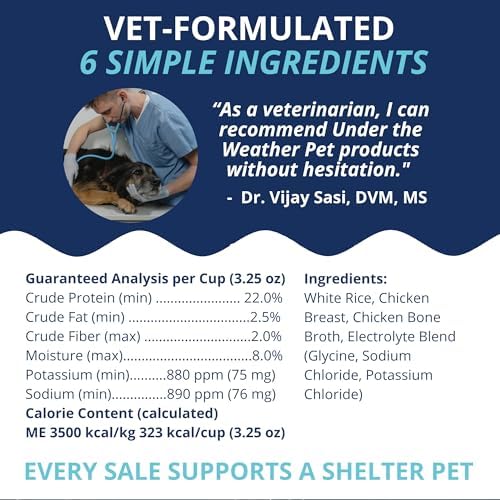 Under the Weather Easy to Digest Bland Diet for Sick Dogs - Always Be Ready - Contains Electrolytes - Gluten Free, All Natural, Freeze Dried 100% Human Grade Meats - 6 Pack Chicken, Rice & Bone Broth