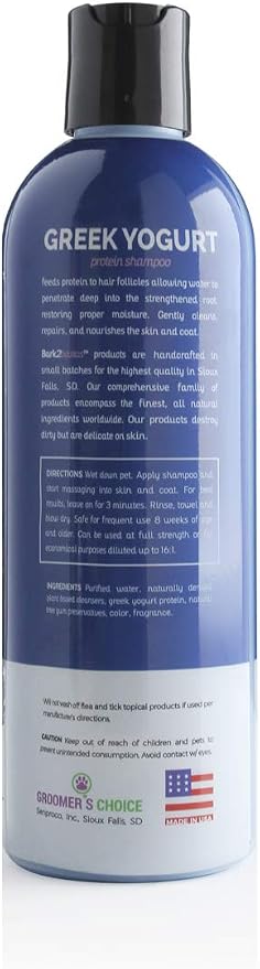 Bark2Basics Blueberry Greek Yogurt Shampoo, 16 oz - Protein Pet Shampoo, Natural Ingredients, Restores Moisture to Dry Coats, Soothes Dry Itchy Skin, 16:1 Concentrated, Professional | 16:1 Concentrate, Yogurt Protein Conditions and Restores Moisture, G...