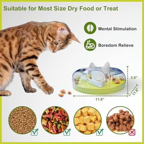 Interactive Cat Treat Puzzle Enrichment Toys, Neon Green | Cat Puzzle Feeder, Slow Feeder, Food Maze, Mental Stimulation Foraging Toys, for Indoor Cats and Kittens