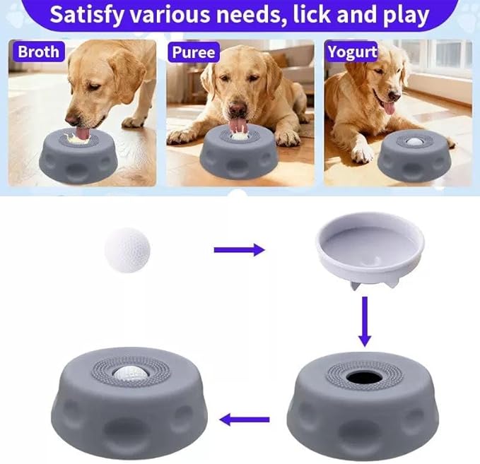 Slow Feeder Dog Lick Bowl with Rolling Ball,Anti-Slip Silicone Puzzle Feeder for Liquid Treats,Bone Broth,Yogurt,Wet Food,Anxiety Relief Enrichment Lick Toy for Large Medium Small Dogs & Cats (Grey)