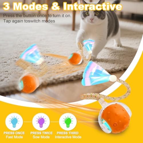 Interactive Cat Toys Ball for Indoor Cats,Automatic Cat Toy with Elastic Mesh Tail,Rechargeable Rolling Kitten Toy,Cat Enrichment Toys for Indoor Cats (RedYellow1, Cat Toy Ball)