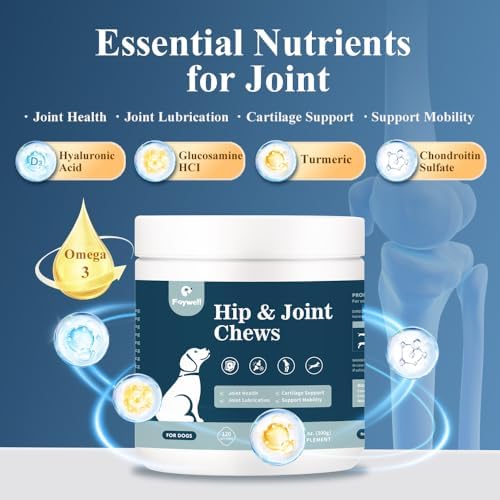 Hip & Joint Chews Supplement for Dogs, Glucosamine and Chondroitin for Joints Health and Muscle Recovery, 120ct/300g