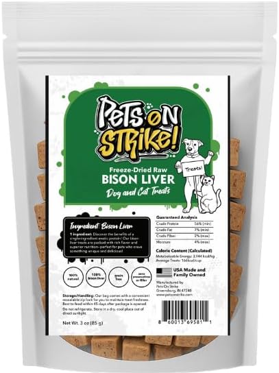 Freeze Dried Bison Liver Dog Treats, USA Made, 3oz