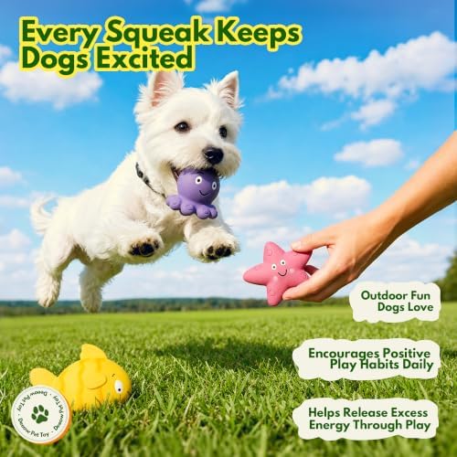 Squeaky Sea Creature Latex Dog Toys, 3 in 1 Set Soft Fish Octopus Starfish Chew Toys for Small Medium Dogs, Cute Puppy Toys Gift, Interactive Pet Toys for Enrichment Teething Relief & Boredom Buster
