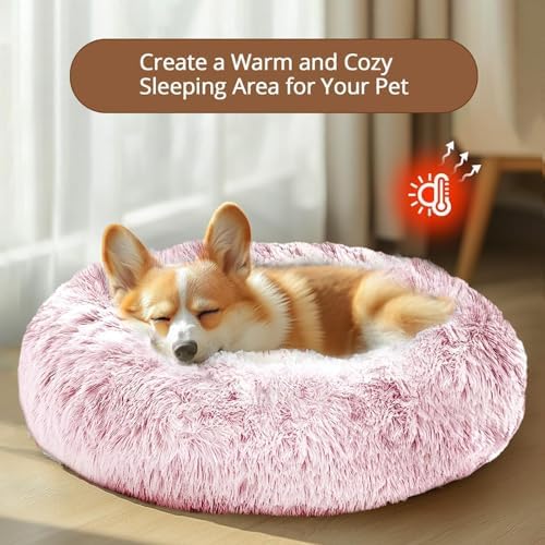 JOLLYVOGUE 36" Calming Donut Dog Bed, Smoke Pink