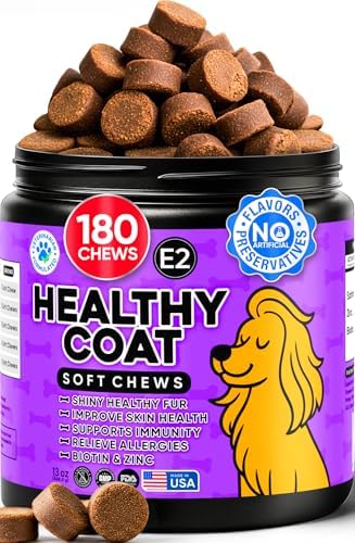 Omega 3 Fish Oil Chews for Dogs – Skin & Coat Supplement for Dog Allergy Chews- Anti Itch for Dogs - Soothes Itchy Skin & Shedding with Salmon - EPA & DHA - Chicken Flavor - 180 Chews for Daily Care
