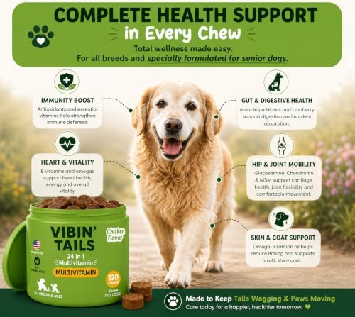 Senior Dog Multivitamin Vibin' Tails - 24-in-1 Soft Chews Chicken 120ct