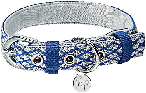 Blueberry Pet Diamond Pattern Adjustable Neoprene Padded Dog Collar with Metal Buckle - Royal Blue, Neck 13-16.5", for Medium Breed