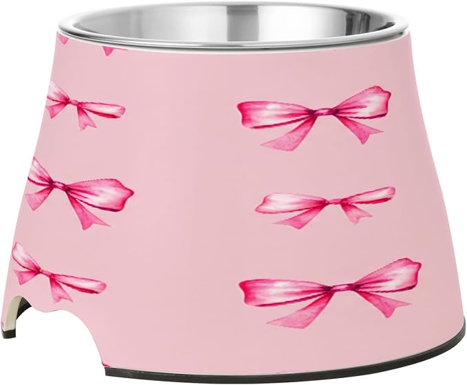 Blueangle Elevated Dog Bowls with Stainless Steel - Non-Slip 2.3 Cup High Capacity Pet Dish for Spinal Health & Red Bows Design（214）