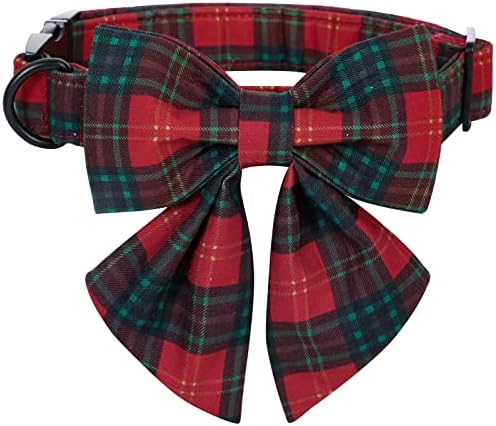 Lionet Paws Christmas Dog Collar with Sailor Bow, Bowtie for Dogs, Adjustable Comfortable Dog Collar Girl, S, Neck 10-16 in