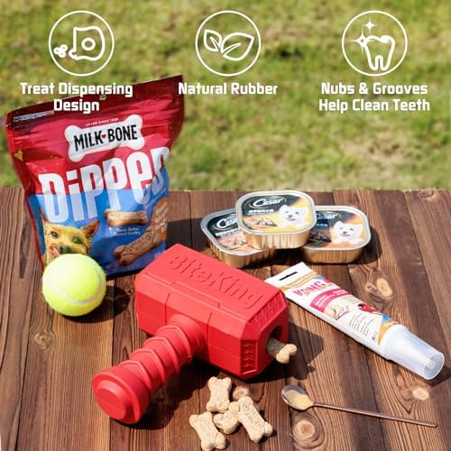 Natural Rubber Dog Toys for Large Aggressive Chewers - Lifetime Replacement - Indestructible Fetch Treat Toy for Large Dogs - Durable Hammer Dog Chew Toy for Super Chewer, Red