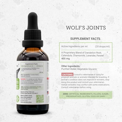 Wolf's Joints | Natural Herbal Dietary Supplement for Dogs | Healthy Joints Support in Dogs | Alcohol-Free Extract, Dandelion Root, Calendula, Chamomile, Lavender, Fennel 2 oz