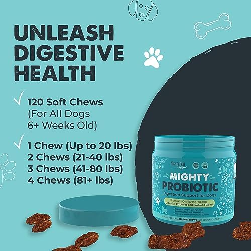 Mighty Paw Waggables Probiotic Chews for Dogs (Made in USA) | Dog Probiotics & Digestive Enzymes. Bacon Flavor Probiotic for Dogs Digestive Health. Prebiotics, Probiotics for Dog Gut Health (120 Ct)