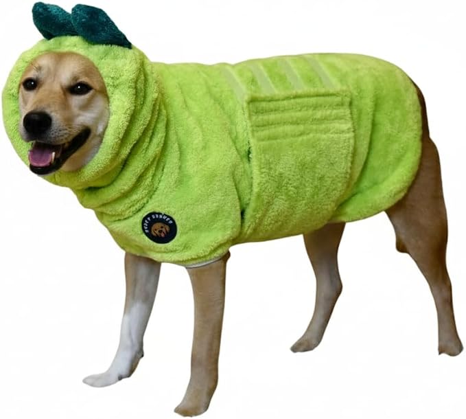 DERPYCHAPPY Premium Dog Towel Robe & Dog Bathrobe for Drying Dogs Made in Korea | Super Absorbent Quick & Adjustable Microfiber Bath Towel for Cats & Puppy Robes After Bath | Soft Warm Coat (Lime,L)