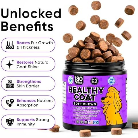 Omega 3 Fish Oil Chews for Dogs – Skin & Coat Supplement for Dog Allergy Chews- Anti Itch for Dogs - Soothes Itchy Skin & Shedding with Salmon - EPA & DHA - Chicken Flavor - 180 Chews for Daily Care