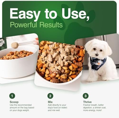 Human-Grade Superfood For Dogs, Premium Greens Powder Supplement For Dental Health, Longevity, Hip & Joint, Gut Health, Allergies, Immune Support, Skin & Coat - 3.5 oz Nutrient Dense Formula