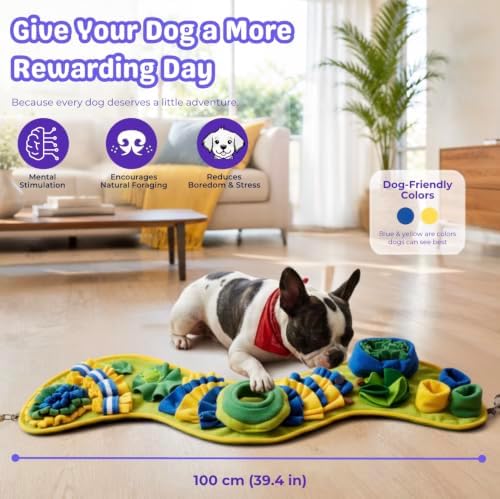Snuffle Mat for Dogs & Cats - Slow Feeder Dog Enrichment Puzzle Toy | Interactive Toy for Mental Stimulation & Boredom - Natural Foraging & Stress Relief -39x12 In - Large & Small Breeds, Puppies
