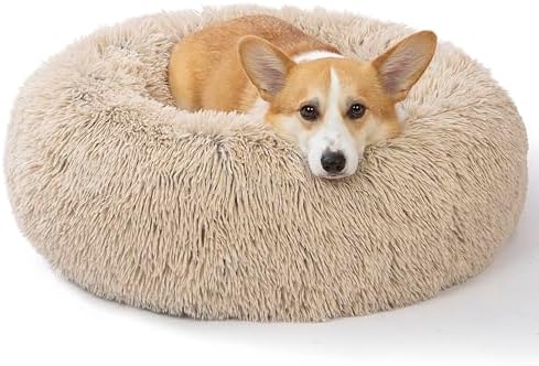SAVFOX Calming Donut Dog Bed, 30", Beige