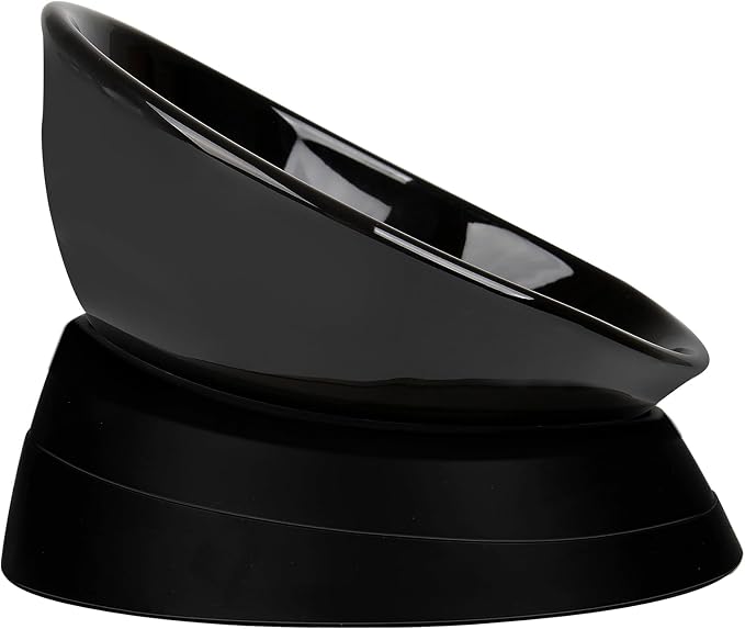 Bulldog Bowl Anti-Slip Dog Cat Dish Detachable Ceramic Dog Bowl Pet Sterile Tilted Pet Feeder Slope Base (Black Ceramic, 2 Cup)