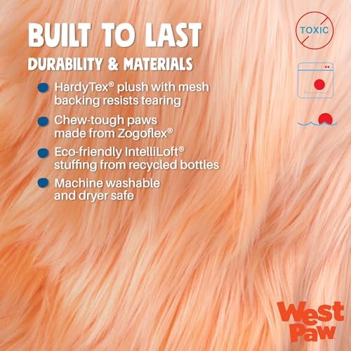 WEST PAW Rowdies Helga Durable Plush Dog Toy with Reinforced Seams Chew Resistant HardyTex Fabric and Interactive Squeaker for Safe Indoor and Outdoor Playtime Bundle for Dogs - Melon