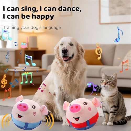 2Pack Interactive Dog Toys, Dog Toys to Keep Them Busy, Dog Birthday Gift | Jumping Squeaky Dog Toys with Recording and Music Modes, Dog Toys to Keep them Busy (2Pack: Blue Pig+Red Pig Casing)