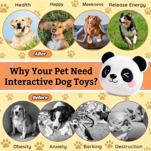 Interactive Dog Toy, 3 Modes Bouncing Talking Squeaky Dog Toy(Panda) | Cozisvoker Electric moving dog toy with Automatic Bouncing, Singing and Recording Functions for Small Medium Large Dogs