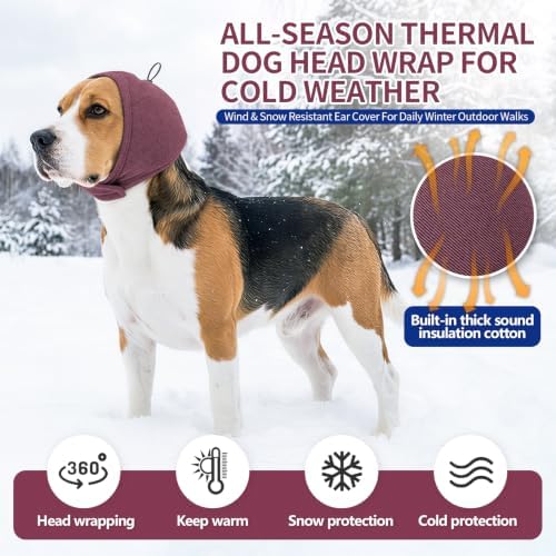 BRKURLEG Dog Ear Cover Noise Protection, Thick Padded Ear Wrap, Plum, S | Adjustable Calming Hoodie for Anxiety Relief, Anxiety Relief Head Cover, for Firework, Thunderstorm, Grooming & Winter Warmth