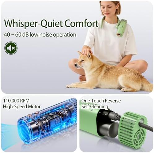 Neck Dryer for Pet Grooming 1400W High Velocity - Hands-Free Neck Band Pet Hair Blow Dryer, Low Noise Negative Ion Pet Grooming Dryer with 4 Heat/Cool Modes Quiet Neck Dryer for Dogs Cats Home & Salon