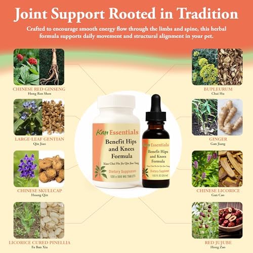 Kan Herb Company Benefit Hips and Knees Formula – Traditional Chinese Herbal Blend to Support Joint Comfort, Mobility, and Digestive Balance, Herbal Supplement Tablets for Pets, 120 Tablets