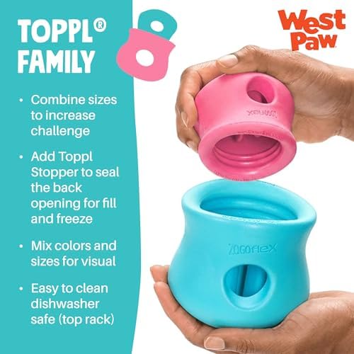 WEST PAW Zogoflex Toppl Interactive Treat Dispensing Puzzle Dog Toy for Mental Stimulation & Enrichment-Holds Kibble & Treats-Lickable, Freezable & Dishwasher Safe-Made in USA-XL-Geranium (Pack of 2)