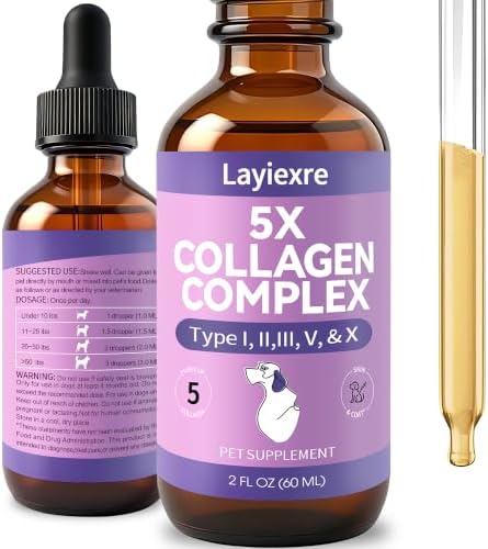 5X Liquid Collagen for Dogs–Joint Pain Relief Mobility Support for Senior Dogs, Active Breeds, Post-Walk Soreness– Odorless Liquid Drops, No Powders or Pills–Helps with Stiffness, Limping, Getting Up