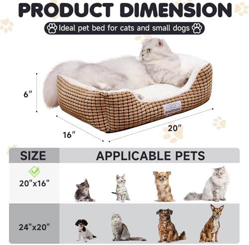 Calming Rectangle Dog & Cat Bed, Small, 20", Coffee