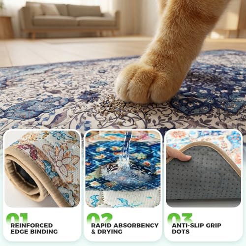 Hompet Cat Litter Mat 2 Pack, 72x72 Large Machine Washable Trapping Mats for Cats, Super Absorbent & Urine-Proof Cat Litter Box Mat for Floor, Waterproof & Non Slip Kitty Litter Rug