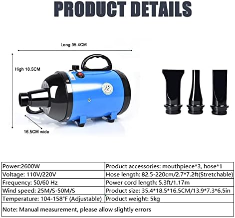 Dog Blow Dryer 2600W, Professional Dog Quiet Hair Dryer High Velocity Air Forced Adjustable Speed Bathing Wash for Small Medium Large Dogs Cats Pets,Purple