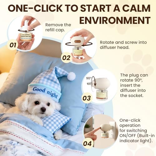 Dog Pheromones Calming Diffuser to Calm Dogs 6 IN 1 Kit (2 Diffusers+4 Refills), 6 IN
