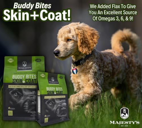 Majesty's Buddy Bites Skin and Coat Wafers for All Dogs - Superior Skin, Coat, and Immune Support Supplement - Peanut Butter and Coconut Oil Flavored - 2 Pack (112 Count Total)