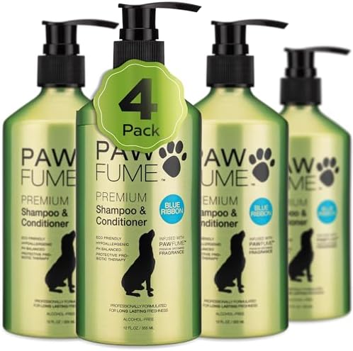 PAWFUME Dog Shampoo and Conditioner, Blue Ribbon, 4-Pack | Probiotic pH-balanced formula nourishes, detangles and deep cleans for silky coat, Puppy Shampoo and Conditioner