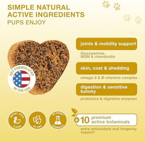 20 in 1 Multivitamin for Dogs - Immune Dog Supplements, 180 Soft Duck Chews | Vitamins for dogs with Glucosamine - Digestive, Skin & Coat Support, Probiotics, Joint Health - Puppy to Senior, All Breeds