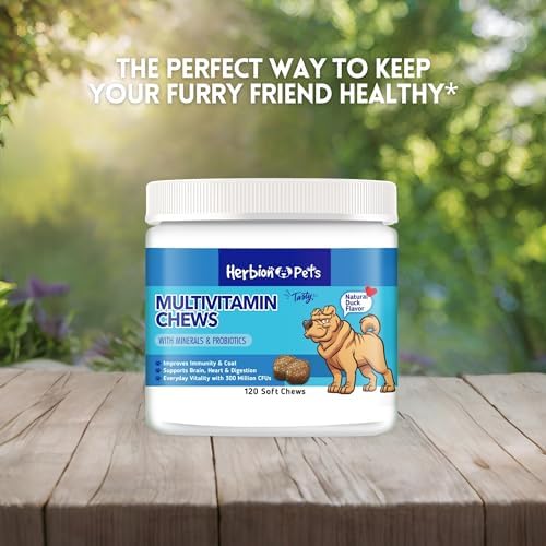 HERBION Pets Multivitamin Chews with Minerals & Probiotics, Improves Immunity & Coat, Supports Digestion, Brain & Heart Health, Delicious Natural Duck Flavor, Dog Supplements & Vitamins, Pack of 1