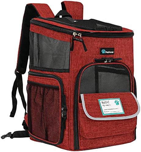 PetAmi Dog Backpack Carrier, Airline Approved, 4-Way Entry, Red