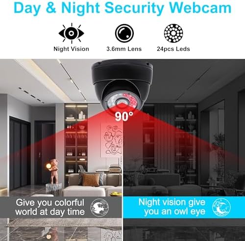 2MP USB Camera H.264 1080P Webcam Day Night Vision Indoor Outdoor Dome Webcamera 0.01LUX Low Illumination Home Security Camera with 24pcs IR LED for Windows Mac Linux Android