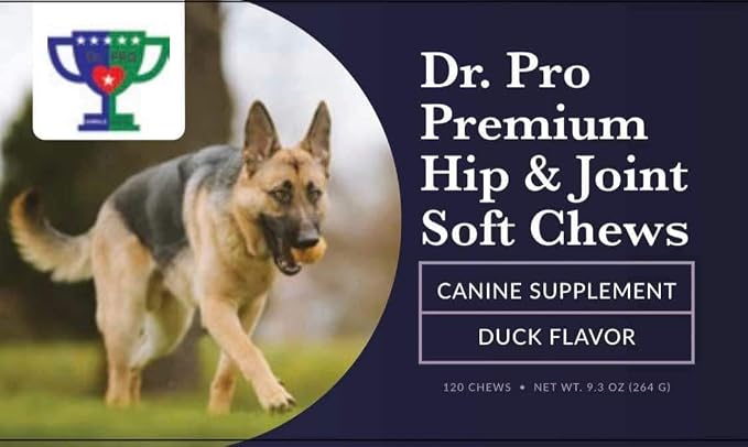 Dr. Pro, Premium Hip & Joint Soft Chews Supplement for Dogs, 120 Chews, Duck Flavor, for All Breeds.